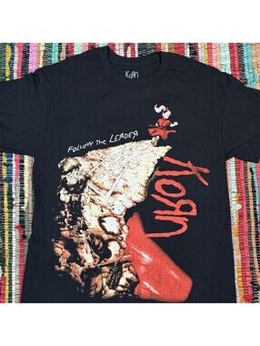 Korn Follow the Leader T-Shirt Medium Nu Metal 90s Band Tee NWOT Black